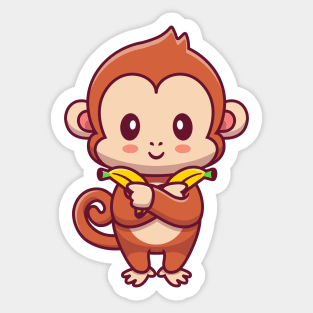 Cute Monkey Holding Banana Sticker